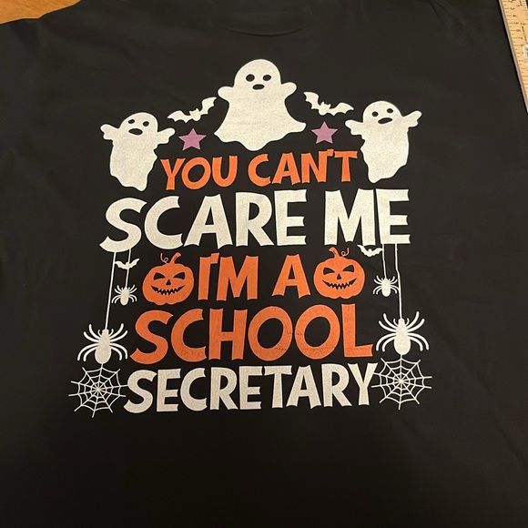 Womens Plus Size 2XL Halloween Theme Shirt Black Orange White School Secretary - Picture 1 of 13